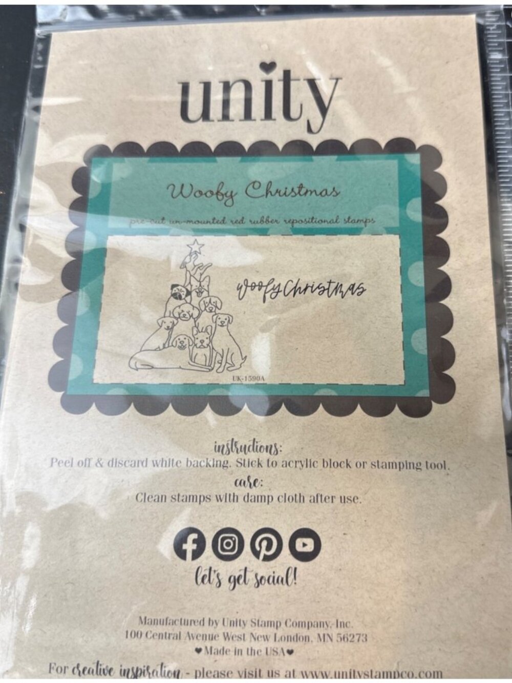 Unity Stamp Co. Woofy Christmas Cling Mount Red Rubber Stamp Set